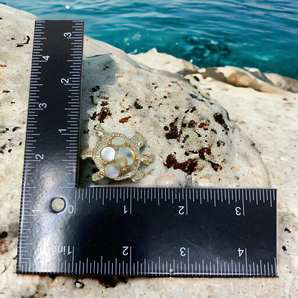 Vintage 1960's Sea Turtle Terrapin Mini Brooch Scatter Pin MOP Shell Mid Century - Picture 3 of 3